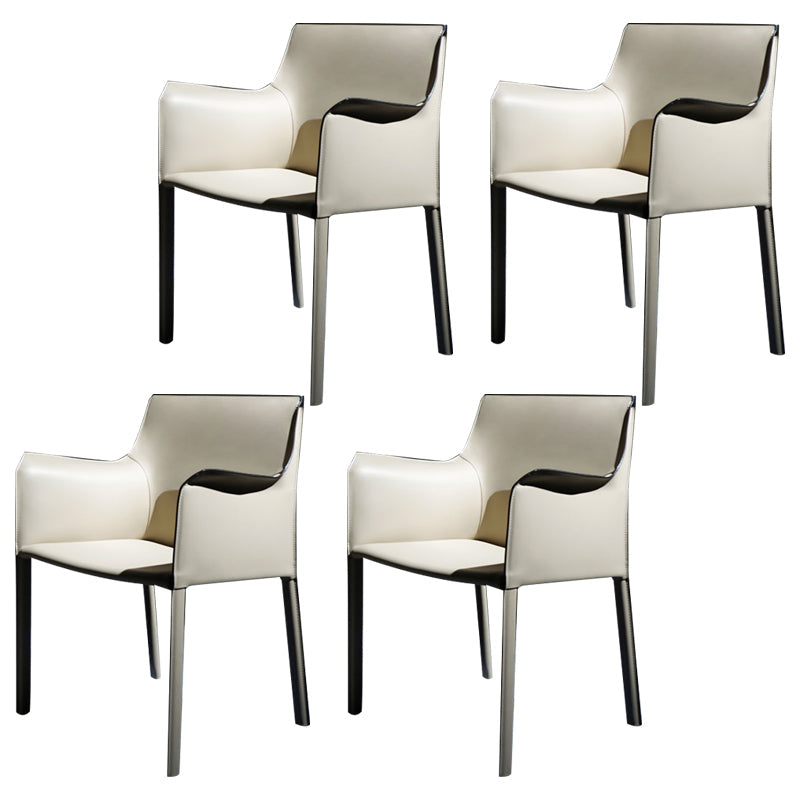 Faux Leather Modern Dining Room Chair Matte Finish Solid Back Dining Arm Chairs Off-White 4 Piece Set Clearhalo ' kitchen&dining_furn' 'Dining Chairs' 'Dining Tables & Seating' 'dining_chair' 'furn' 'furn_dining_chair' 'Furniture' 'furniture_dining_chair' 'Kitchen & Dining Furniture' 'kitchen' 3622803