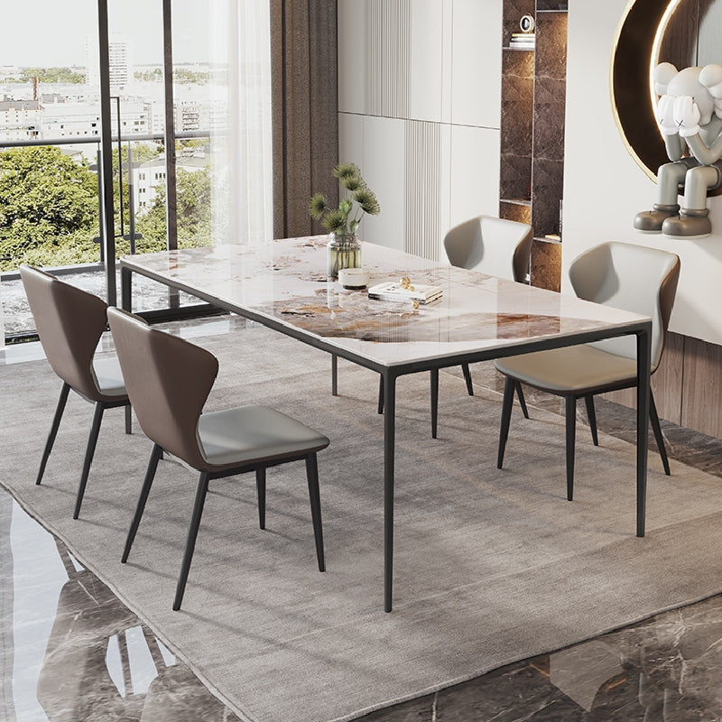 Minimalist White Brown Rectangle Shape Dining Set Kitchen Standard Dining Set with 4 Legs Table with 4 Chairs Clearhalo 'Dining Room Sets' 'Dining Tables & Seating' 'dining_room_set' 'furn' 'furn_dining_room_set' 'Furniture' 'furniture_dining_room_set' 'Kitchen & Dining Furniture' 'kitchen&dining_furn' 'kitchen' 3625104