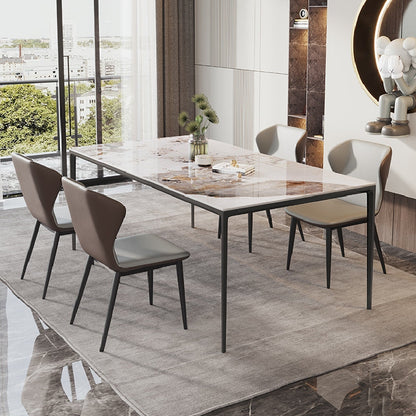 Minimalist White Brown Rectangle Shape Dining Set Kitchen Standard Dining Set with 4 Legs Table with 4 Chairs Clearhalo 'Dining Room Sets' 'Dining Tables & Seating' 'dining_room_set' 'furn' 'furn_dining_room_set' 'Furniture' 'furniture_dining_room_set' 'Kitchen & Dining Furniture' 'kitchen&dining_furn' 'kitchen' 3625104