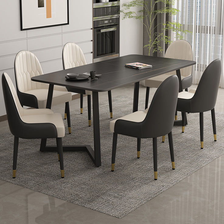 Minimalist Traditional Height Sintered Stone Top Dining Table Rectangle Dining Room Set For Kitchen Clearhalo 'Dining Room Sets' 'Dining Tables & Seating' 'dining_room_set' 'furn' 'furn_dining_room_set' 'Furniture' 'furniture_dining_room_set' 'Kitchen & Dining Furniture' 'kitchen&dining_furn' 'kitchen' 3625118