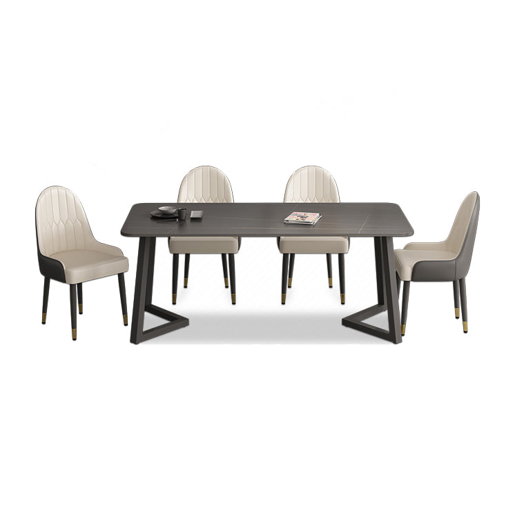 Minimalist Traditional Height Sintered Stone Top Dining Table Rectangle Dining Room Set For Kitchen with 4 Chairs Clearhalo 'Dining Room Sets' 'Dining Tables & Seating' 'dining_room_set' 'furn' 'furn_dining_room_set' 'Furniture' 'furniture_dining_room_set' 'Kitchen & Dining Furniture' 'kitchen&dining_furn' 'kitchen' 3625121