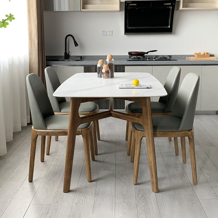 Modern Style Ash White Slate Rectangular Dining Table Set with 4 Legs Base with 4 Chairs Clearhalo 'Dining Room Sets' 'Dining Tables & Seating' 'dining_room_set' 'furn' 'furn_dining_room_set' 'Furniture' 'furniture_dining_room_set' 'Kitchen & Dining Furniture' 'kitchen&dining_furn' 'kitchen' 3625132