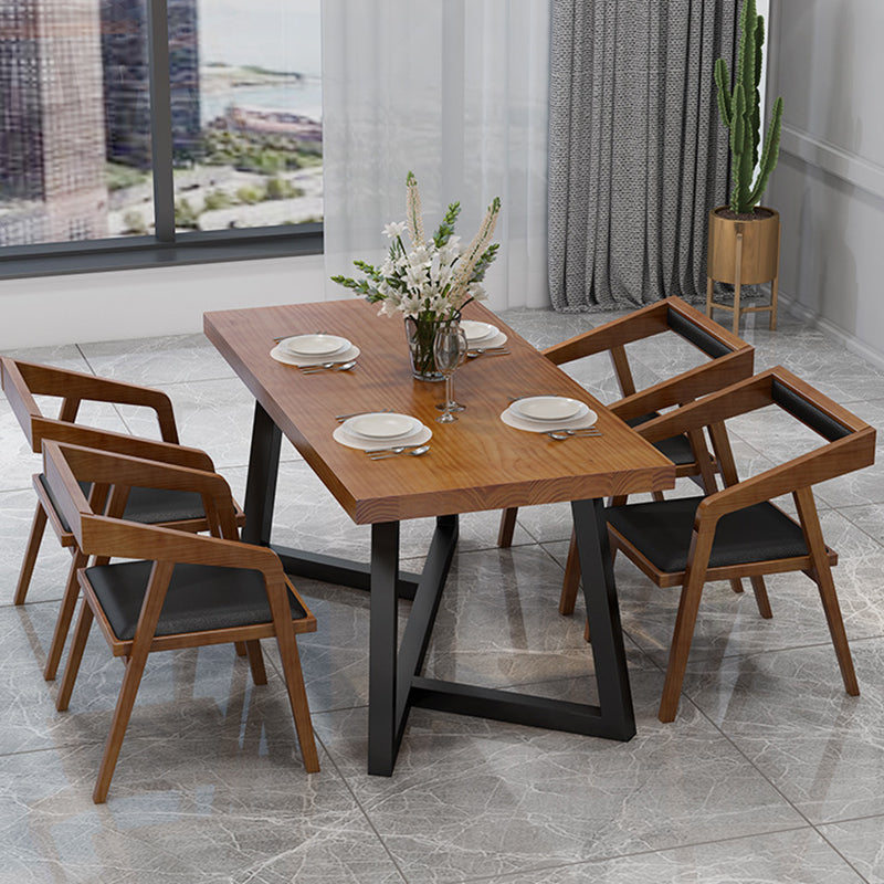 Rectangle Dining Table Simplicity Dinner Room Solid Wood Table with Metallic Base Clearhalo ' dining_table' 'Dining Tables & Seating' 'Dining Tables' 'furn' 'furn_dining_table' 'Furniture' 'furniture_dining_table' 'Kitchen & Dining Furniture' 'kitchen&dining_furn' 'kitchen' 'kitchen_dining_table' 3642317