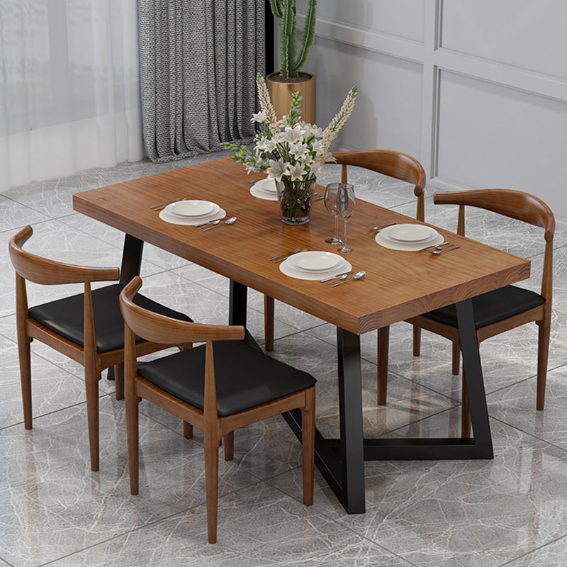 Rectangle Dining Table Simplicity Dinner Room Solid Wood Table with Metallic Base Clearhalo ' dining_table' 'Dining Tables & Seating' 'Dining Tables' 'furn' 'furn_dining_table' 'Furniture' 'furniture_dining_table' 'Kitchen & Dining Furniture' 'kitchen&dining_furn' 'kitchen' 'kitchen_dining_table' 3642318