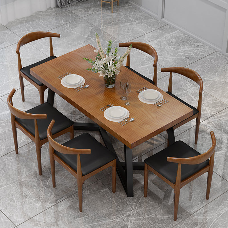 Rectangle Dining Table Simplicity Dinner Room Solid Wood Table with Metallic Base Clearhalo ' dining_table' 'Dining Tables & Seating' 'Dining Tables' 'furn' 'furn_dining_table' 'Furniture' 'furniture_dining_table' 'Kitchen & Dining Furniture' 'kitchen&dining_furn' 'kitchen' 'kitchen_dining_table' 3642319