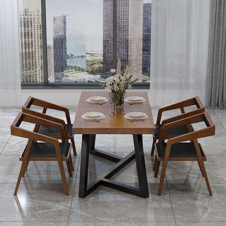 Rectangle Dining Table Simplicity Dinner Room Solid Wood Table with Metallic Base Clearhalo ' dining_table' 'Dining Tables & Seating' 'Dining Tables' 'furn' 'furn_dining_table' 'Furniture' 'furniture_dining_table' 'Kitchen & Dining Furniture' 'kitchen&dining_furn' 'kitchen' 'kitchen_dining_table' 3642329
