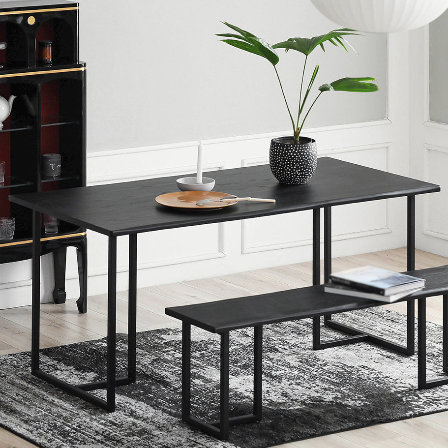 Contemporary Rectangle Dining Table Pine Solid Wood Table with Black Double Pedestal Clearhalo ' dining_table' 'Dining Tables & Seating' 'Dining Tables' 'furn' 'furn_dining_table' 'Furniture' 'furniture_dining_table' 'Kitchen & Dining Furniture' 'kitchen&dining_furn' 'kitchen' 'kitchen_dining_table' 3642331