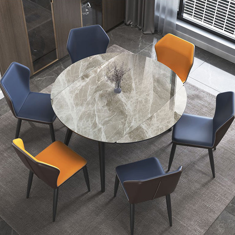 Modern Round Dining Table Sintered Stone Dining Table with 4 Black Legs,53.1"L x 31.5"W x 30"H Gray Without Chairs Clearhalo ' dining_table' 'Dining Tables & Seating' 'Dining Tables' 'furn' 'furn_dining_table' 'Furniture' 'furniture_dining_table' 'Kitchen & Dining Furniture' 'kitchen&dining_furn' 'kitchen' 'kitchen_dining_table' 3642359