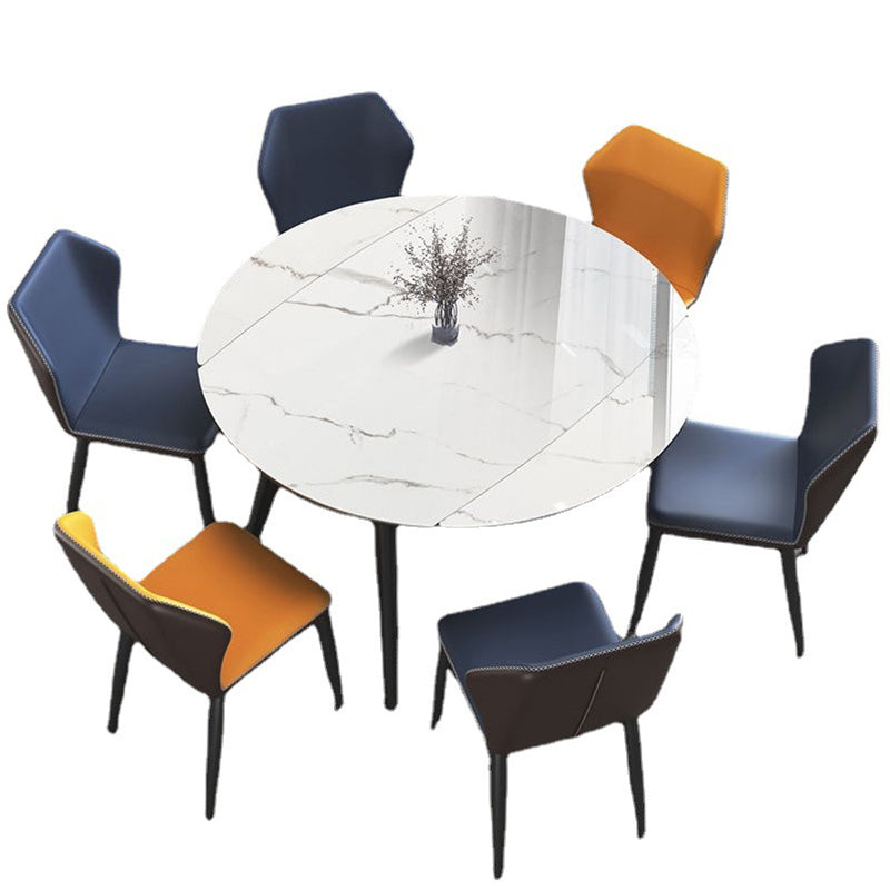Modern Round Dining Table Sintered Stone Dining Table with 4 Black Legs,53.1"L x 31.5"W x 30"H White Without Chairs Clearhalo ' dining_table' 'Dining Tables & Seating' 'Dining Tables' 'furn' 'furn_dining_table' 'Furniture' 'furniture_dining_table' 'Kitchen & Dining Furniture' 'kitchen&dining_furn' 'kitchen' 'kitchen_dining_table' 3642361