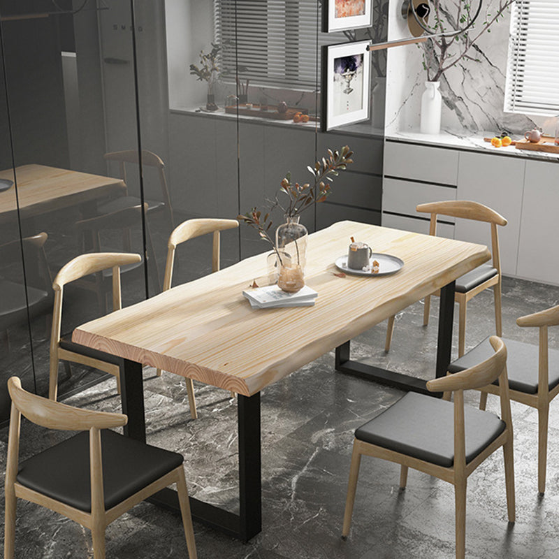 Rectangle Solid Wood Table Modern Dining Table with Metal Base and Double Pedestal for Restaurant Clearhalo ' dining_table' 'Dining Tables & Seating' 'Dining Tables' 'Furniture' 'furniture_dining_table' 'Kitchen & Dining Furniture' 'kitchen&dining_furn' 'kitchen' 'kitchen_dining_table' 3642372