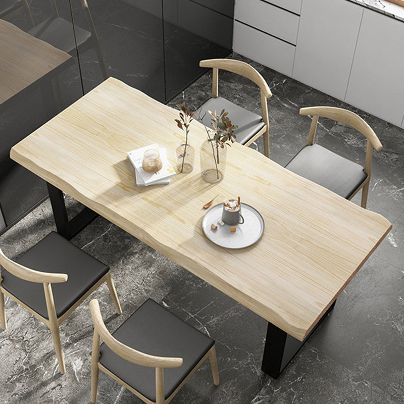 Rectangle Solid Wood Table Modern Dining Table with Metal Base and Double Pedestal for Restaurant Clearhalo ' dining_table' 'Dining Tables & Seating' 'Dining Tables' 'Furniture' 'furniture_dining_table' 'Kitchen & Dining Furniture' 'kitchen&dining_furn' 'kitchen' 'kitchen_dining_table' 3642373