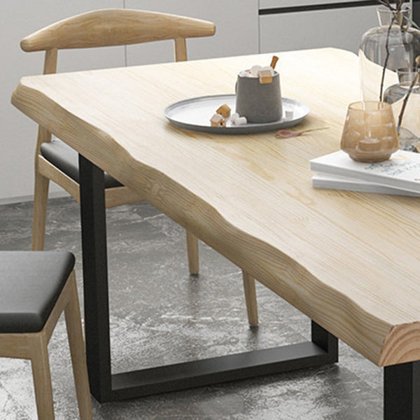 Rectangle Solid Wood Table Modern Dining Table with Metal Base and Double Pedestal for Restaurant Clearhalo ' dining_table' 'Dining Tables & Seating' 'Dining Tables' 'Furniture' 'furniture_dining_table' 'Kitchen & Dining Furniture' 'kitchen&dining_furn' 'kitchen' 'kitchen_dining_table' 3642377