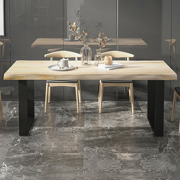 Rectangle Solid Wood Table Modern Dining Table with Metal Base and Double Pedestal for Restaurant Clearhalo ' dining_table' 'Dining Tables & Seating' 'Dining Tables' 'Furniture' 'furniture_dining_table' 'Kitchen & Dining Furniture' 'kitchen&dining_furn' 'kitchen' 'kitchen_dining_table' 3642382