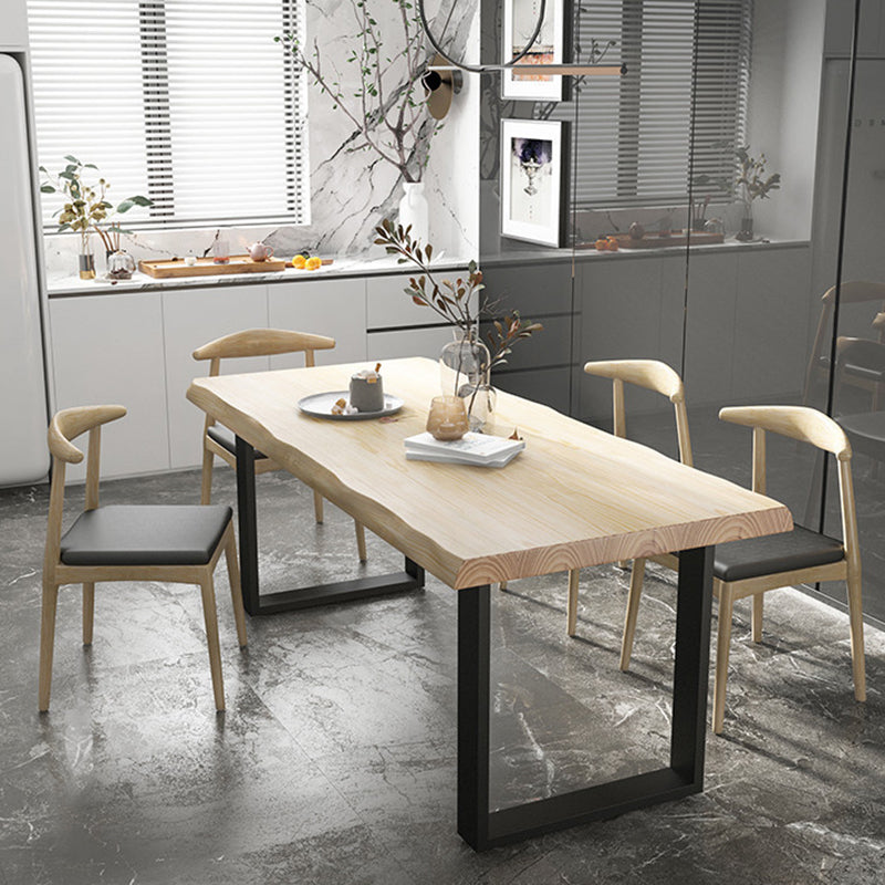 Rectangle Solid Wood Table Modern Dining Table with Metal Base and Double Pedestal for Restaurant Clearhalo ' dining_table' 'Dining Tables & Seating' 'Dining Tables' 'Furniture' 'furniture_dining_table' 'Kitchen & Dining Furniture' 'kitchen&dining_furn' 'kitchen' 'kitchen_dining_table' 3642383