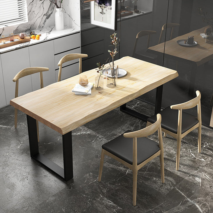 Rectangle Solid Wood Table Modern Dining Table with Metal Base and Double Pedestal for Restaurant Clearhalo ' dining_table' 'Dining Tables & Seating' 'Dining Tables' 'Furniture' 'furniture_dining_table' 'Kitchen & Dining Furniture' 'kitchen&dining_furn' 'kitchen' 'kitchen_dining_table' 3642384