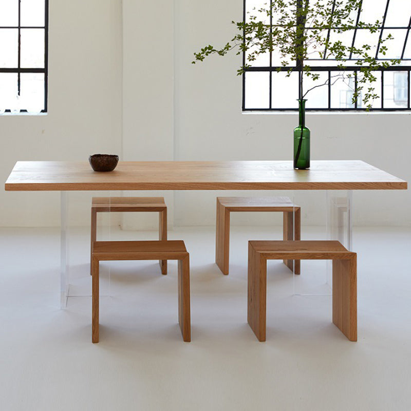 Simple Home Wood Dining Table Rectangle Shape Dining Table with Double Plastic Base Clearhalo ' dining_table' 'Dining Tables & Seating' 'Dining Tables' 'furn' 'furn_dining_table' 'Furniture' 'furniture_dining_table' 'Kitchen & Dining Furniture' 'kitchen&dining_furn' 'kitchen' 'kitchen_dining_table' 3642400
