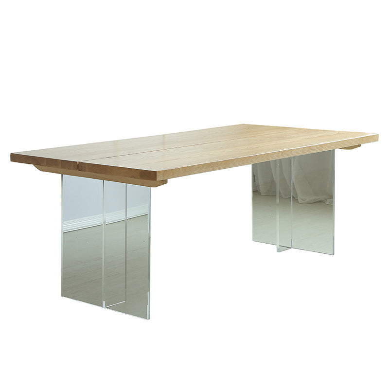 Simple Home Wood Dining Table Rectangle Shape Dining Table with Double Plastic Base Without Chairs Clearhalo ' dining_table' 'Dining Tables & Seating' 'Dining Tables' 'furn' 'furn_dining_table' 'Furniture' 'furniture_dining_table' 'Kitchen & Dining Furniture' 'kitchen&dining_furn' 'kitchen' 'kitchen_dining_table' 3642402