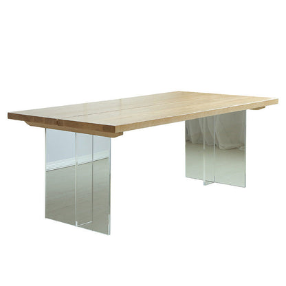 Simple Home Wood Dining Table Rectangle Shape Dining Table with Double Plastic Base Without Chairs Clearhalo ' dining_table' 'Dining Tables & Seating' 'Dining Tables' 'furn' 'furn_dining_table' 'Furniture' 'furniture_dining_table' 'Kitchen & Dining Furniture' 'kitchen&dining_furn' 'kitchen' 'kitchen_dining_table' 3642402