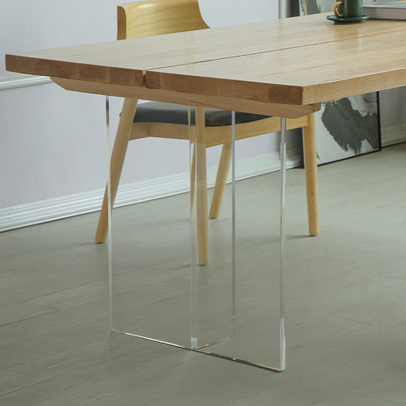 Simple Home Wood Dining Table Rectangle Shape Dining Table with Double Plastic Base Clearhalo ' dining_table' 'Dining Tables & Seating' 'Dining Tables' 'furn' 'furn_dining_table' 'Furniture' 'furniture_dining_table' 'Kitchen & Dining Furniture' 'kitchen&dining_furn' 'kitchen' 'kitchen_dining_table' 3642404