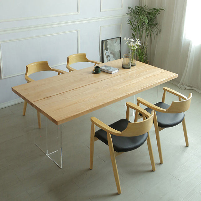 Simple Home Wood Dining Table Rectangle Shape Dining Table with Double Plastic Base Clearhalo ' dining_table' 'Dining Tables & Seating' 'Dining Tables' 'furn' 'furn_dining_table' 'Furniture' 'furniture_dining_table' 'Kitchen & Dining Furniture' 'kitchen&dining_furn' 'kitchen' 'kitchen_dining_table' 3642409