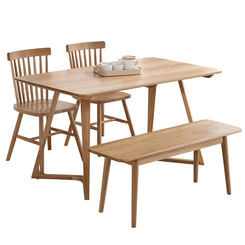 Contemporary Rectangle Dining Table Oak Solid Wood Table with Double Pedestal Clearhalo ' dining_table' 'Dining Tables & Seating' 'Dining Tables' 'furn' 'furn_dining_table' 'Furniture' 'furniture_dining_table' 'Kitchen & Dining Furniture' 'kitchen&dining_furn' 'kitchen' 'kitchen_dining_table' 3642470