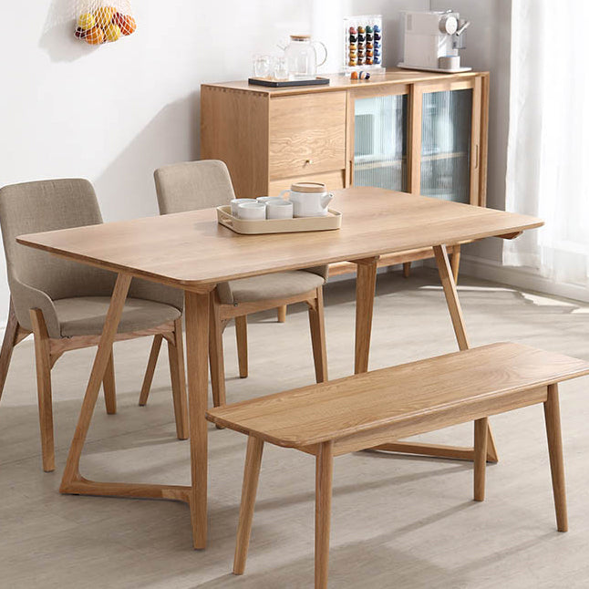 Contemporary Rectangle Dining Table Oak Solid Wood Table with Double Pedestal Clearhalo ' dining_table' 'Dining Tables & Seating' 'Dining Tables' 'furn' 'furn_dining_table' 'Furniture' 'furniture_dining_table' 'Kitchen & Dining Furniture' 'kitchen&dining_furn' 'kitchen' 'kitchen_dining_table' 3642473