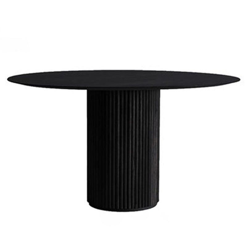 Contemporary Round Dining Table Ash Solid Wood Table with Pedestal Base Black Without Chairs Clearhalo ' dining_table' 'Dining Tables & Seating' 'Dining Tables' 'furn' 'furn_dining_table' 'Furniture' 'furniture_dining_table' 'Kitchen & Dining Furniture' 'kitchen&dining_furn' 'kitchen' 'kitchen_dining_table' 3642479