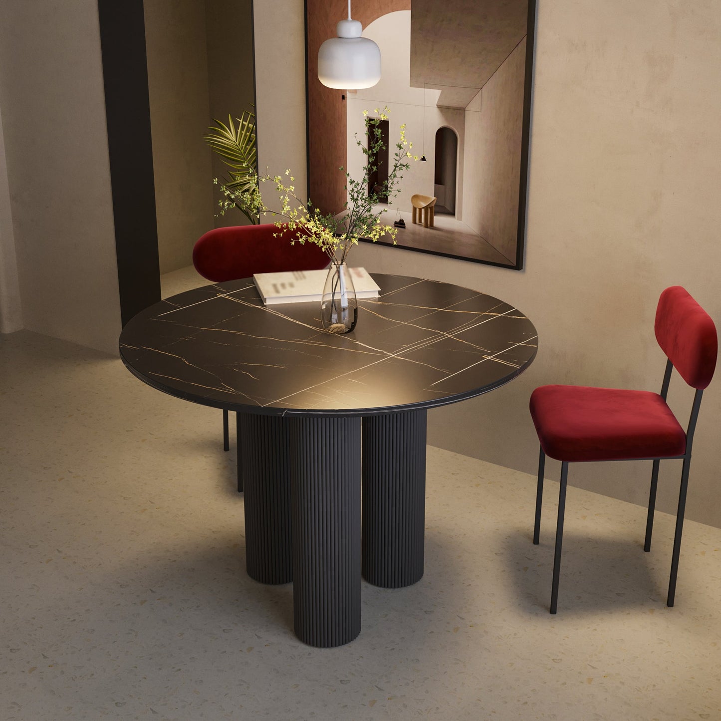 Round Shape Two-Color Dining Table Sintered Stone Table Contemporary with 3 Legs Clearhalo ' dining_table' 'Dining Tables & Seating' 'Dining Tables' 'furn' 'furn_dining_table' 'Furniture' 'furniture_dining_table' 'Kitchen & Dining Furniture' 'kitchen&dining_furn' 'kitchen' 'kitchen_dining_table' 3642494