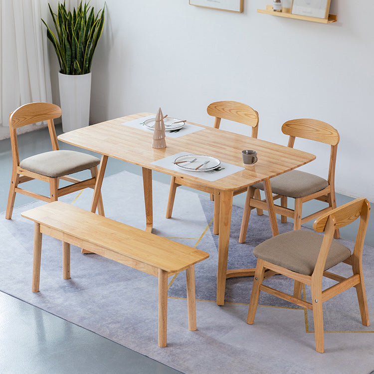 Contemporary Rectangle Dining Table Rubberwood Solid Wood Table with Double Pedestal Clearhalo ' dining_table' 'Dining Tables & Seating' 'Dining Tables' 'furn' 'furn_dining_table' 'Furniture' 'furniture_dining_table' 'Kitchen & Dining Furniture' 'kitchen&dining_furn' 'kitchen' 'kitchen_dining_table' 3642528