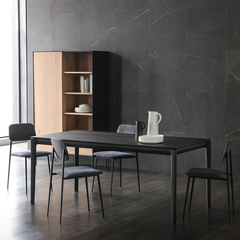 Modern Black Solid Wood Dining Table Rectangle Kitchen Dining Table with 4 Legs Base Clearhalo ' dining_table' 'Dining Tables & Seating' 'Dining Tables' 'Furniture' 'furniture_dining_table' 'Kitchen & Dining Furniture' 'kitchen&dining_furn' 'kitchen' 'kitchen_dining_table' 3642611