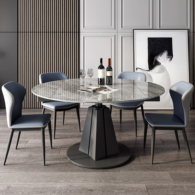 Modern Round Drop-Leaf Dining Table Sintered Stone Table with Pedestal Base,53.1"L x 33.5"W x 30"H Clearhalo ' dining_table' 'Dining Tables & Seating' 'Dining Tables' 'furn' 'furn_dining_table' 'Furniture' 'furniture_dining_table' 'Kitchen & Dining Furniture' 'kitchen&dining_furn' 'kitchen' 'kitchen_dining_table' 3642705