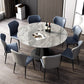 Modern Round Drop-Leaf Dining Table Sintered Stone Table with Pedestal Base,53.1"L x 33.5"W x 30"H Clearhalo ' dining_table' 'Dining Tables & Seating' 'Dining Tables' 'furn' 'furn_dining_table' 'Furniture' 'furniture_dining_table' 'Kitchen & Dining Furniture' 'kitchen&dining_furn' 'kitchen' 'kitchen_dining_table' 3642706