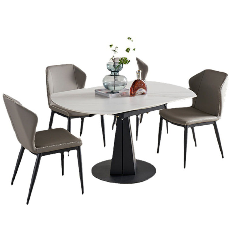 Modern Round Drop-Leaf Dining Table Sintered Stone Table with Pedestal Base,53.1"L x 33.5"W x 30"H Clearhalo ' dining_table' 'Dining Tables & Seating' 'Dining Tables' 'furn' 'furn_dining_table' 'Furniture' 'furniture_dining_table' 'Kitchen & Dining Furniture' 'kitchen&dining_furn' 'kitchen' 'kitchen_dining_table' 3642707
