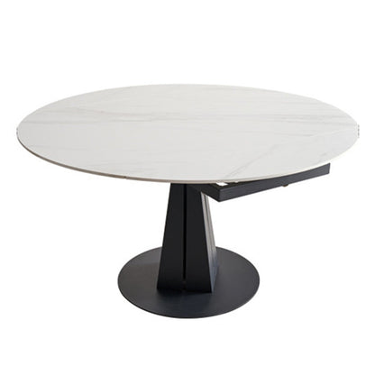 Modern Round Drop-Leaf Dining Table Sintered Stone Table with Pedestal Base,53.1"L x 33.5"W x 30"H White Without Chairs Clearhalo ' dining_table' 'Dining Tables & Seating' 'Dining Tables' 'furn' 'furn_dining_table' 'Furniture' 'furniture_dining_table' 'Kitchen & Dining Furniture' 'kitchen&dining_furn' 'kitchen' 'kitchen_dining_table' 3642708