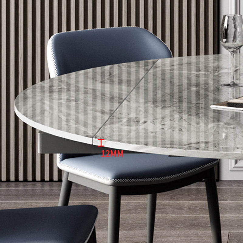 Modern Round Drop-Leaf Dining Table Sintered Stone Table with Pedestal Base,53.1"L x 33.5"W x 30"H Clearhalo ' dining_table' 'Dining Tables & Seating' 'Dining Tables' 'furn' 'furn_dining_table' 'Furniture' 'furniture_dining_table' 'Kitchen & Dining Furniture' 'kitchen&dining_furn' 'kitchen' 'kitchen_dining_table' 3642710