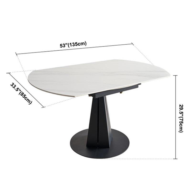 Modern Round Drop-Leaf Dining Table Sintered Stone Table with Pedestal Base,53.1"L x 33.5"W x 30"H Clearhalo ' dining_table' 'Dining Tables & Seating' 'Dining Tables' 'furn' 'furn_dining_table' 'Furniture' 'furniture_dining_table' 'Kitchen & Dining Furniture' 'kitchen&dining_furn' 'kitchen' 'kitchen_dining_table' 3642713