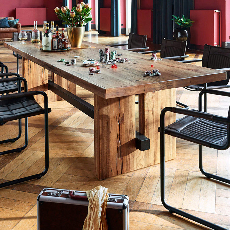 Minimalist Rectangle Shape Brown Dining Table Solid Wood Kitchen Dining Table with Trestle Base Clearhalo ' dining_table' 'Dining Tables & Seating' 'Dining Tables' 'furn' 'furn_dining_table' 'Furniture' 'furniture_dining_table' 'Kitchen & Dining Furniture' 'kitchen&dining_furn' 'kitchen' 'kitchen_dining_table' 3642734
