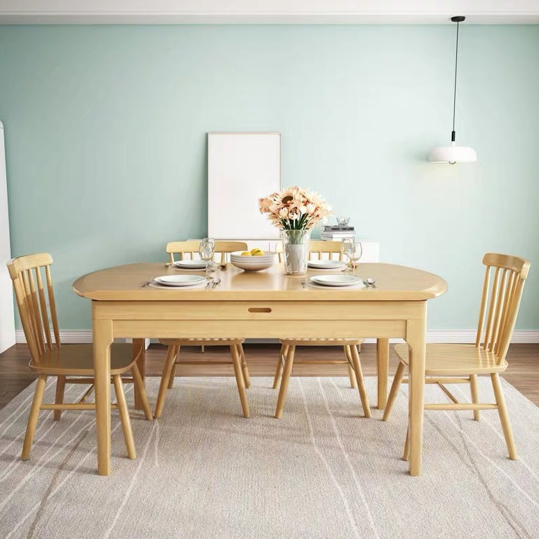 Contemporary Round Dining Table Rubberwood Solid Wood Table with 4 Legs Clearhalo ' dining_table' 'Dining Tables & Seating' 'Dining Tables' 'furn' 'furn_dining_table' 'Furniture' 'furniture_dining_table' 'Kitchen & Dining Furniture' 'kitchen&dining_furn' 'kitchen' 'kitchen_dining_table' 3642744