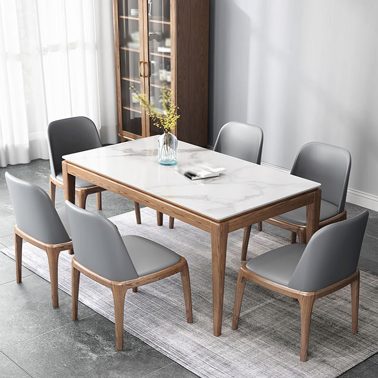Rectangle Home Dining Table Simplicity Dinner Room Sintered Stone Table with 4 Wood Legs Brown Without Chairs Clearhalo ' dining_table' 'Dining Tables & Seating' 'Dining Tables' 'furn' 'furn_dining_table' 'Furniture' 'furniture_dining_table' 'Kitchen & Dining Furniture' 'kitchen&dining_furn' 'kitchen' 'kitchen_dining_table' 3642756