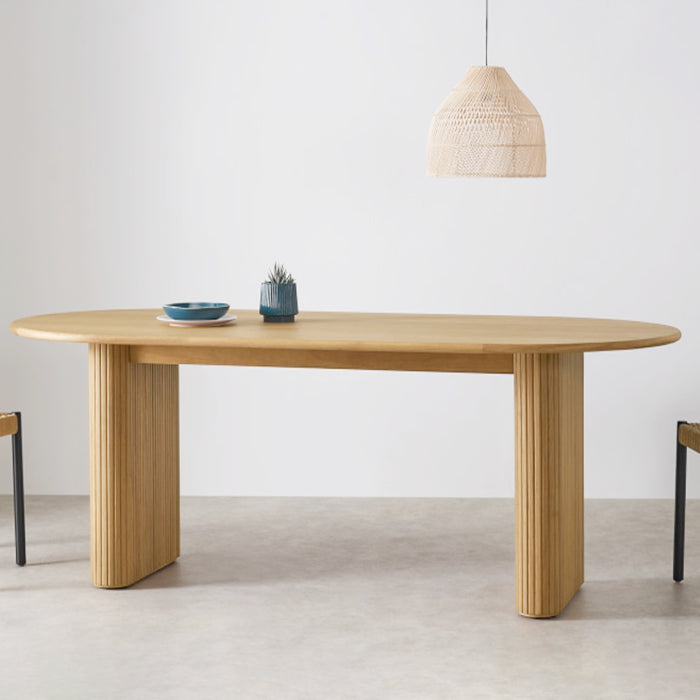 Contemporary Solid Wood Table Oval Double Pedestal Home Kitchen Furniture Clearhalo ' dining_table' 'Dining Tables & Seating' 'Dining Tables' 'furn' 'furn_dining_table' 'Furniture' 'furniture_dining_table' 'Kitchen & Dining Furniture' 'kitchen&dining_furn' 'kitchen' 'kitchen_dining_table' 3642792