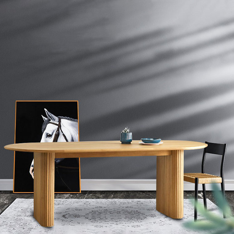 Contemporary Solid Wood Table Oval Double Pedestal Home Kitchen Furniture Clearhalo ' dining_table' 'Dining Tables & Seating' 'Dining Tables' 'furn' 'furn_dining_table' 'Furniture' 'furniture_dining_table' 'Kitchen & Dining Furniture' 'kitchen&dining_furn' 'kitchen' 'kitchen_dining_table' 3642793