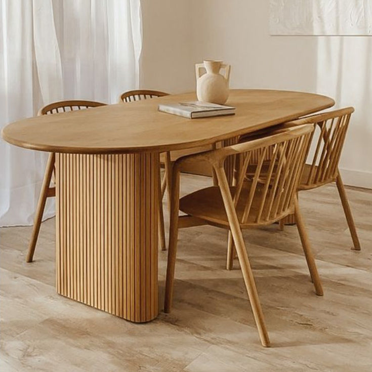 Contemporary Solid Wood Table Oval Double Pedestal Home Kitchen Furniture Clearhalo ' dining_table' 'Dining Tables & Seating' 'Dining Tables' 'furn' 'furn_dining_table' 'Furniture' 'furniture_dining_table' 'Kitchen & Dining Furniture' 'kitchen&dining_furn' 'kitchen' 'kitchen_dining_table' 3642799