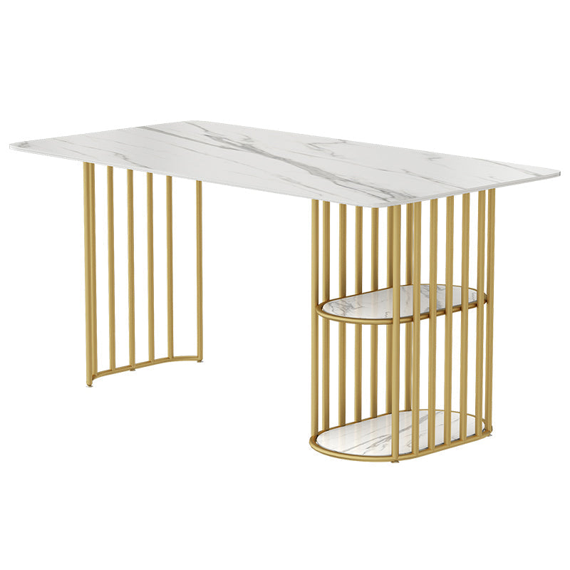Metal Contemporary Rectangle Dining Table Sintered Stone Table for Kitchen and Dining Room Matte White Without Chairs Clearhalo ' dining_table' 'Dining Tables & Seating' 'Dining Tables' 'furn' 'furn_dining_table' 'Furniture' 'furniture_dining_table' 'Kitchen & Dining Furniture' 'kitchen&dining_furn' 'kitchen' 'kitchen_dining_table' 3642845
