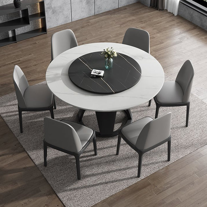Modern Round Shape Kitchen Dining Table Sintered Stone Standard Dining Table with Pedestal Base White Without Chairs Clearhalo ' dining_table' 'Dining Tables & Seating' 'Dining Tables' 'furn' 'furn_dining_table' 'Furniture' 'furniture_dining_table' 'Kitchen & Dining Furniture' 'kitchen&dining_furn' 'kitchen' 'kitchen_dining_table' 3642880