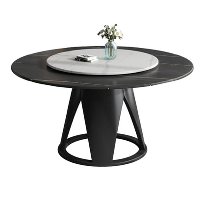 Modern Round Shape Kitchen Dining Table Sintered Stone Standard Dining Table with Pedestal Base Black Without Chairs Clearhalo ' dining_table' 'Dining Tables & Seating' 'Dining Tables' 'furn' 'furn_dining_table' 'Furniture' 'furniture_dining_table' 'Kitchen & Dining Furniture' 'kitchen&dining_furn' 'kitchen' 'kitchen_dining_table' 3642884