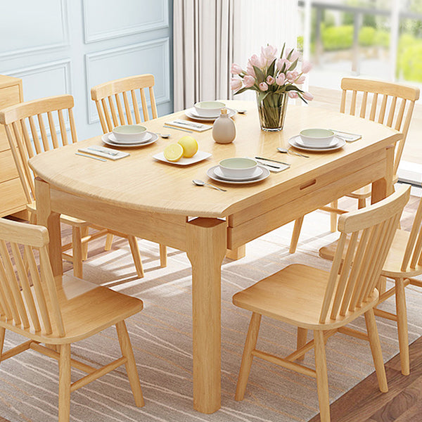 Modern Style Solid Wood Dining Table Brown Round Drop-Leaf Table with 4 Legs Clearhalo ' dining_table' 'Dining Tables & Seating' 'Dining Tables' 'furn' 'furn_dining_table' 'Furniture' 'furniture_dining_table' 'Kitchen & Dining Furniture' 'kitchen&dining_furn' 'kitchen' 'kitchen_dining_table' 3642892