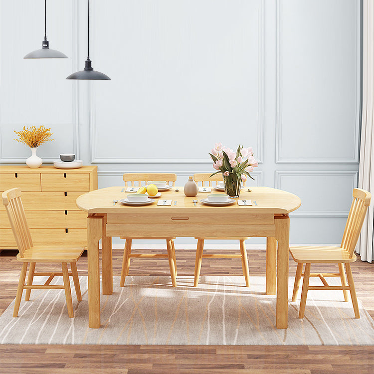 Modern Style Solid Wood Dining Table Brown Round Drop-Leaf Table with 4 Legs Clearhalo ' dining_table' 'Dining Tables & Seating' 'Dining Tables' 'furn' 'furn_dining_table' 'Furniture' 'furniture_dining_table' 'Kitchen & Dining Furniture' 'kitchen&dining_furn' 'kitchen' 'kitchen_dining_table' 3642901