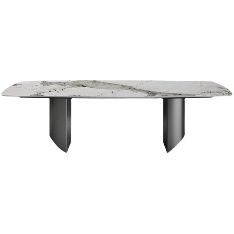 Modern Style Sintered Stone Dining Table Rectangle Table with Double Pedestal Base Without Chairs Clearhalo ' dining_table' 'Dining Tables & Seating' 'Dining Tables' 'furn' 'furn_dining_table' 'Furniture' 'furniture_dining_table' 'Kitchen & Dining Furniture' 'kitchen&dining_furn' 'kitchen' 'kitchen_dining_table' 3642964