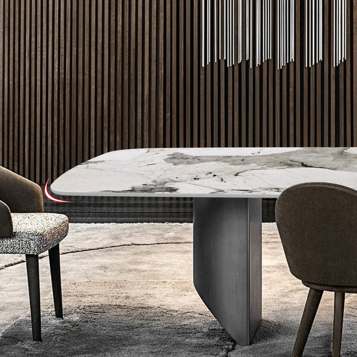 Modern Style Sintered Stone Dining Table Rectangle Table with Double Pedestal Base Clearhalo ' dining_table' 'Dining Tables & Seating' 'Dining Tables' 'furn' 'furn_dining_table' 'Furniture' 'furniture_dining_table' 'Kitchen & Dining Furniture' 'kitchen&dining_furn' 'kitchen' 'kitchen_dining_table' 3642965