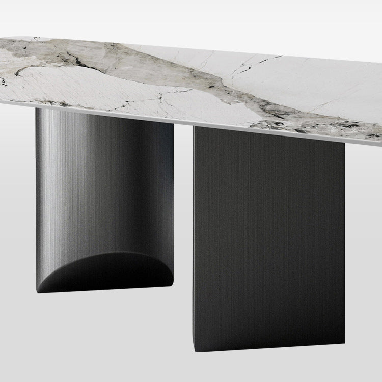 Modern Style Sintered Stone Dining Table Rectangle Table with Double Pedestal Base Clearhalo ' dining_table' 'Dining Tables & Seating' 'Dining Tables' 'furn' 'furn_dining_table' 'Furniture' 'furniture_dining_table' 'Kitchen & Dining Furniture' 'kitchen&dining_furn' 'kitchen' 'kitchen_dining_table' 3642966